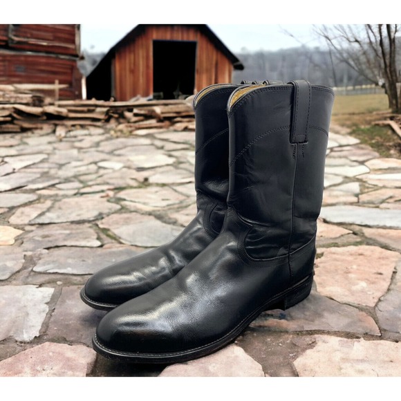 Justin Boots Black Leather Western Roper Cowboy Boots 3133 Mens 10.5 Fast Ship main image 7
